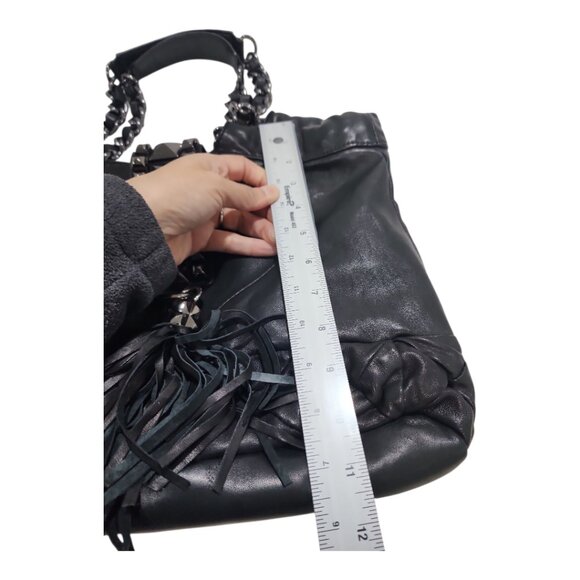 Betsey Johnson Whips & Studs 100% Lambskin Hobo Matte black Shoulder Bag Punk - Picture 4 of 12